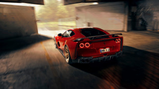 Red sports car night tunnel - motion blur free wallpaper