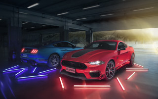 Parking garage neon lit cars - two car free wallpaper