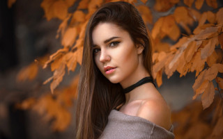 Woman long hair choker autumn 2 - a picture in front free wallpaper