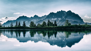 Mountain lake reflection forest sky 6 - the shore free wallpaper