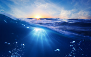 Blue ocean sun waves lens 2 - a blue ocean free wallpaper for desktop