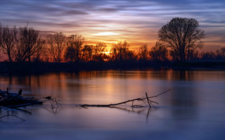 Sunset lake tree branch clouds 3 - river free wallpaper