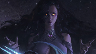 Woman glowing eyes sword fantasy - art of brom free wallpaper