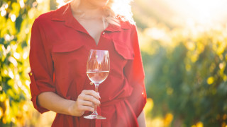 Woman red dress smiling wine - constance copeman free wallpaper