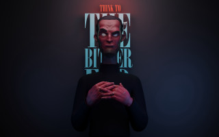 Creepy man neon sign portrait - time free wallpaper