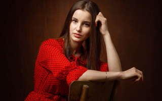 Woman red dress chair portrait - american barbizon school free wallpaper for desktop