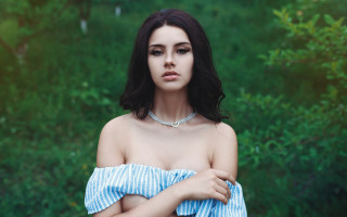 Woman blue dress necklace nature - jewelry free wallpaper