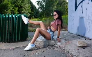Woman sitting rock white sneakers - white sneaker free wallpaper