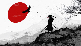 Hill red sun bird ukiyo - over them free wallpaper