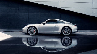 Silver sports car reflection pavement - reflective free wallpaper
