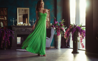 Green dress flower mirror fireplace - elizabeth polunin free wallpaper