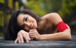 Red bikini woman smiling wooden - a red bikini free wallpaper for desktop