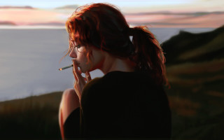 Woman smoking sunset water figurate - charlie bowater free wallpaper