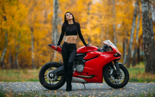 Woman motorcycle autumn leaves cinematic - yellow leaf free wallpaper