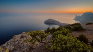 Lake cliff trees sunset mountain - exekia free wallpaper