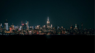 City skyline night plane water - cityscape free wallpaper