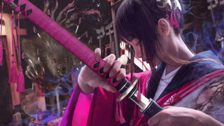 Pink sword woman decorations bear - digital painting free wallpaper for desktop