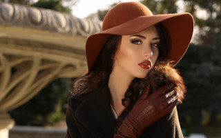 Woman brown hat gloves fur - a brown coat free wallpaper