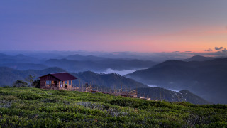Cabin hill mountains valley sunset - a cabin free wallpaper