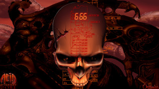 Skull clock red background timepiece - free cyberpunk wallpaper for desktop