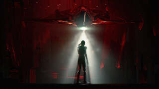 Woman red light dark room 2 - a red light free wallpaper for desktop