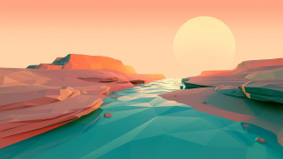 River desert sunset rocks lowpoly - a desert landscape free wallpaper