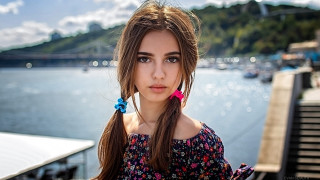 Woman long hair waterboats pier - eye free wallpaper