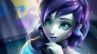Cartoon girl blue hair star - a light beam free wallpaper