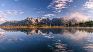 Mountain reflection lake clouds trees 2 - a still lake free wallpaper