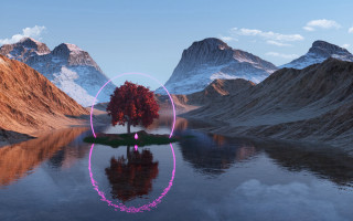 Tree pink circle lake mountains - a pink circle free wallpaper for desktop