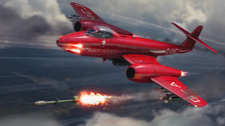 Red plane cloudy sky rocket - digital painting free wallpaper for desktop