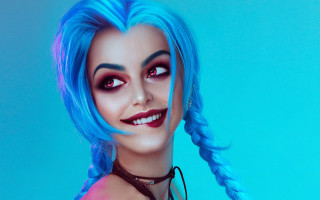 Blue hair smile cyberpunk portrait - sakimi chan free wallpaper