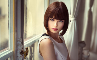 Asian bob cut portrait curtains - art nouveau free wallpaper for desktop