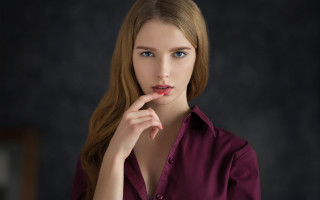 Woman red hair finger lips 2 - her lip free wallpaper