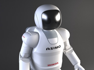 Robot walking black helmet red - a pose free wallpaper