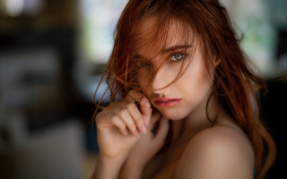 Red haired woman portrait hand - andor basch free wallpaper for desktop