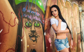 Woman graffiti cat portrait denim - free cats wallpaper
