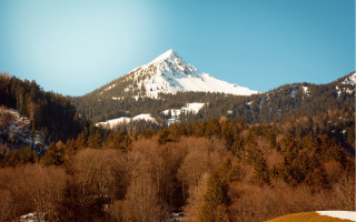 Mountain snow peak forests lake - free winter wallpaper