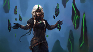 White haired woman green headband - altermodern free wallpaper for desktop