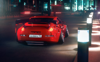Red sports car night city 4 - its light free wallpaper