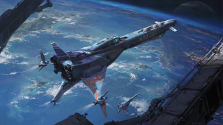 Fighter jet earth space station - a space station in the background free wallpaper