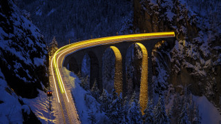 Mountain road bridge night car - a long exposure free wallpaper