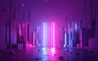 Futuristic city neon lights starry 2 - synthwave style free wallpaper for desktop