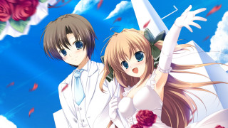 Anime characters blue sky flowers - two anime character free wallpaper for desktop