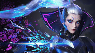 White haired woman blue eyes 4 - blue eyes holding free wallpaper