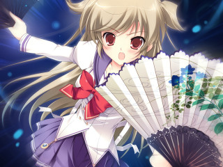 Woman holding fan dress bow 2 - in front free wallpaper