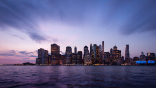 City skyline dusk water mountains - dusk time free wallpaper
