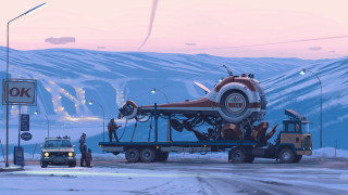 Truck hauling large object snow - a large object free wallpaper