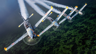 Fighter jets sky ocean land - below them free wallpaper