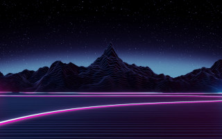 Mountain neon trail starry sky - dan mumford free wallpaper